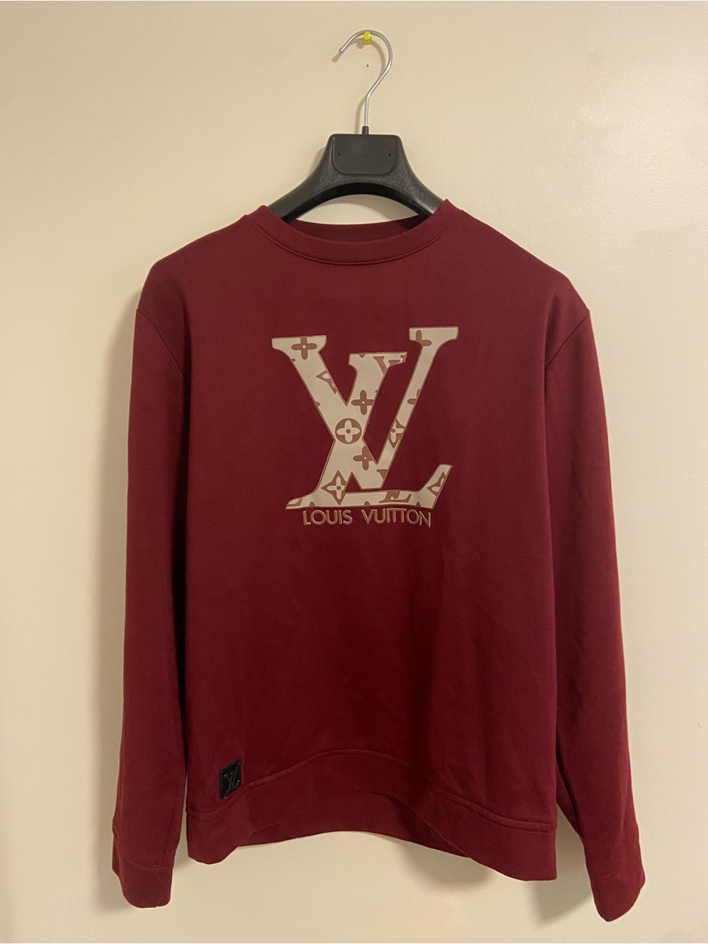 Louis Vuitton Men's Burgundy and Beige LV Logo Crewneck Sweater
